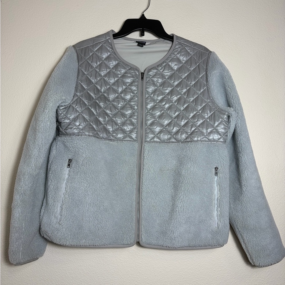 Patagonia Size L Gray Diamond Quilted Full-Zip Recycled Sherpa Hybrid Jacket
